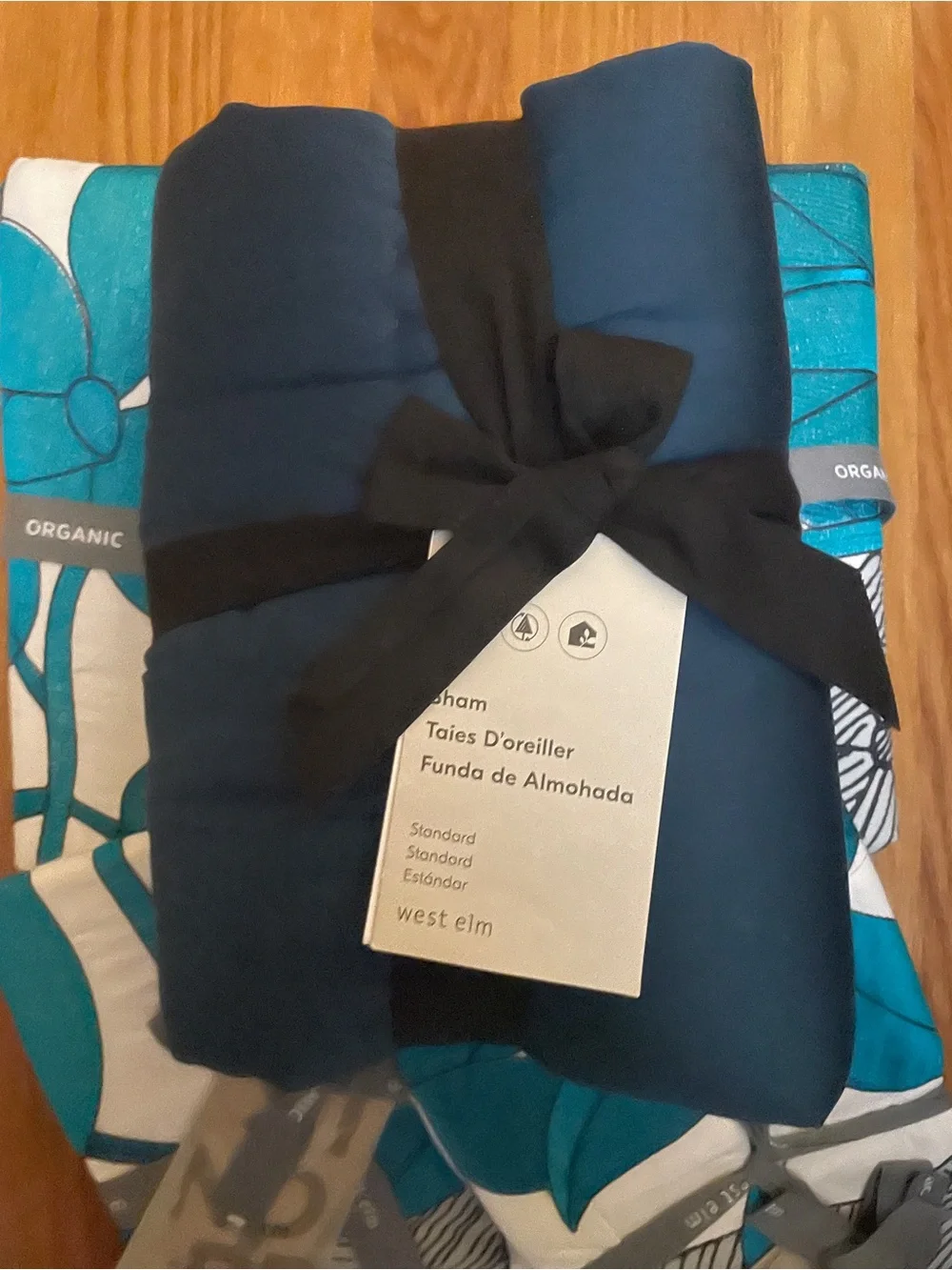 NWT West Elm Organic Quilt Navy Pillow Sham - Standard